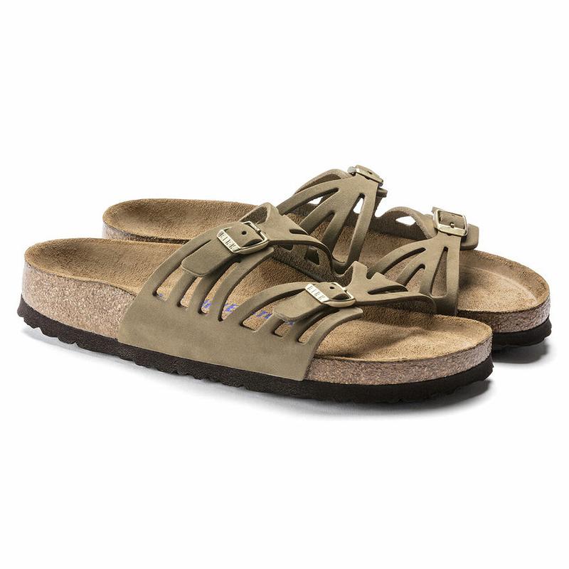 Birkenstock Granada Soft Footbed Nubuck Læder Sandaler Dame Khaki | DK 346TCE